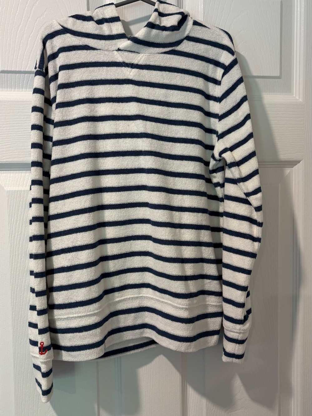 Crewcuts Terry Navy and White Striped Crewneck Hoodie